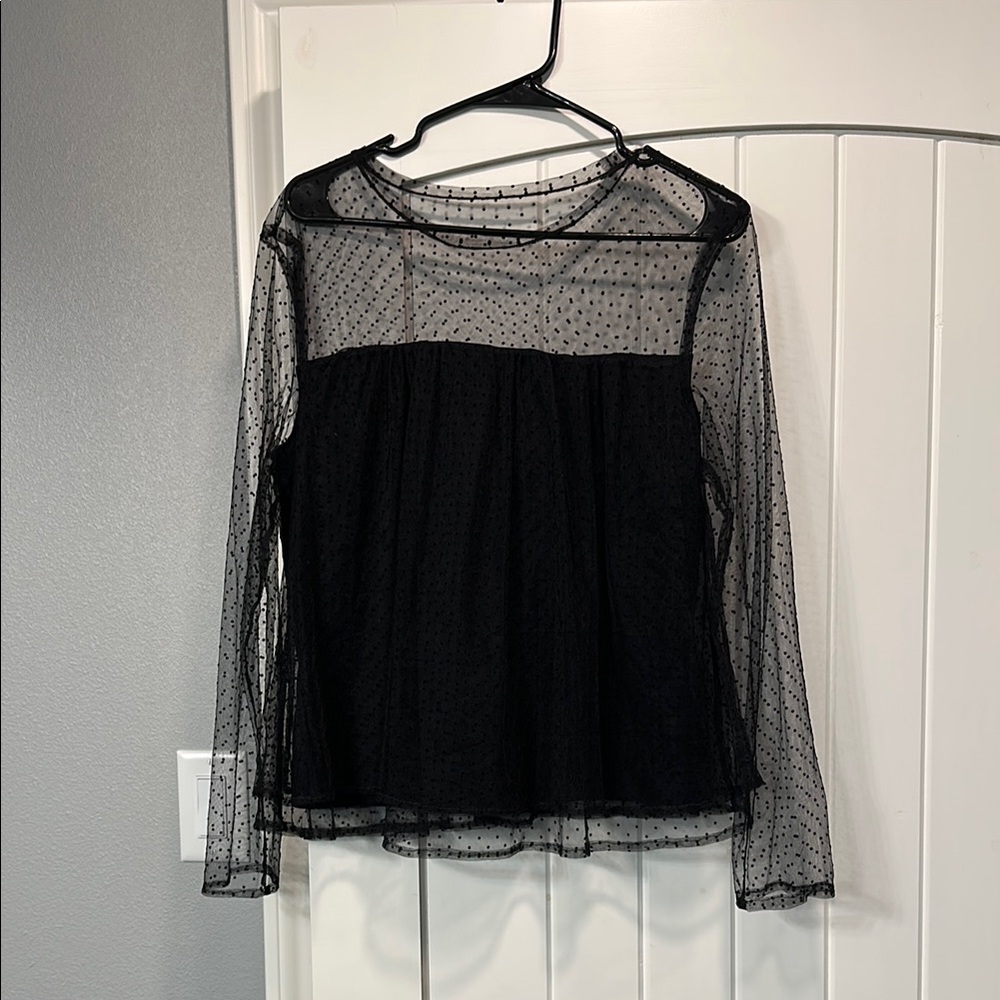 Elegant Black Sheer Polka Dot Top